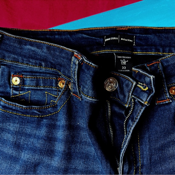True Religion Jeans Indigo Denim Pants Jennie Curvy Mid Rise Skinny 33 - Picture 4 of 5